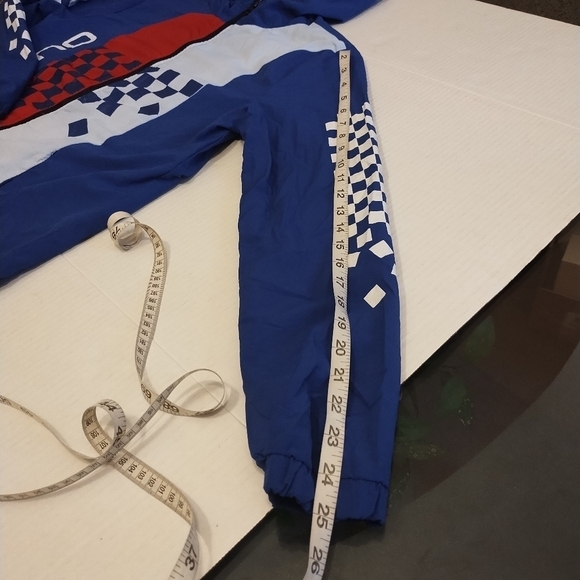 M. Society men's blue red & white Full Zip hooded racers Jacket size small - Picture 12 of 12